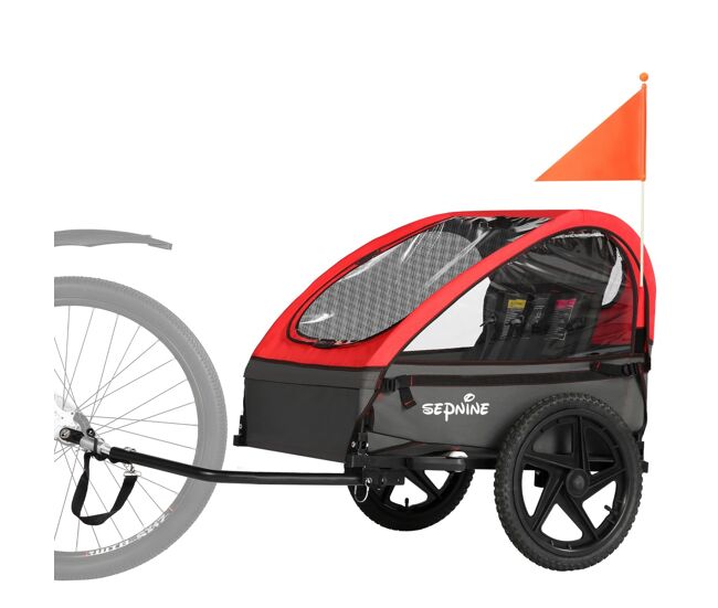 Sepnine bt609 remolque bicicleta infantil – 2 niños, plegable, impermeable - rojo