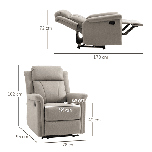 Poltrona Relax Reclinável Manual, Poltrona Relax em Tecido com Apoios de Braço e Apoio para os Pés Acolchoado e Grosso, Cinza Poltrona Relax Reclinável Manual, Poltrona Relax em Tecido com Apoios de Braço e Apoio para os Pés Acolchoado e Grosso, Cinza