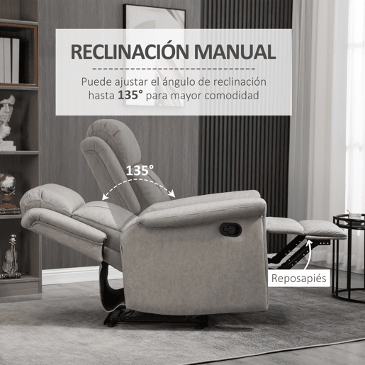 Poltrona Relax Reclinável Manual, Poltrona Relax em Tecido com Apoios de Braço e Apoio para os Pés Acolchoado e Grosso, Cinza Poltrona Relax Reclinável Manual, Poltrona Relax em Tecido com Apoios de Braço e Apoio para os Pés Acolchoado e Grosso, Cinza