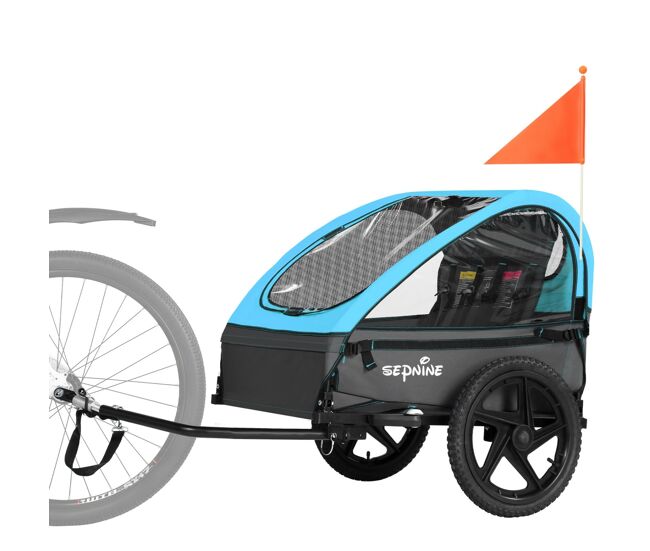 Sepnine bt609 remolque bicicleta infantil – 2 niños, plegable, impermeable - azul