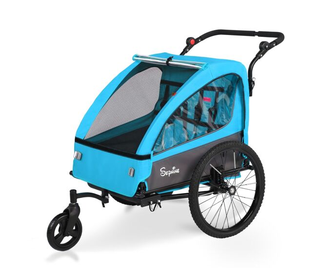 Sepnine bt920 remolque bicicleta infantil – 2 niños, plegable - azul