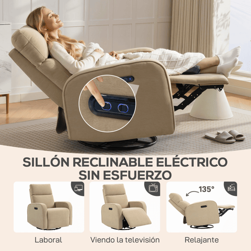 Poltrona elétrica reclinável giratória e de balanço com motor duplo, apoio de cabeça ajustável, portas USB e apoio para os pés. Poltrona elétrica reclinável giratória e de balanço com motor duplo, apoio de cabeça ajustável, portas USB e apoio para os pés.