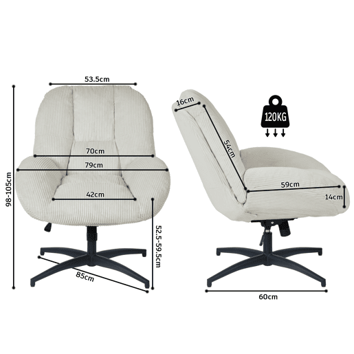 MEUBLES COSY Poltrona de Relax Giratória de Escritório Cadeira de Sala Ergonómica Ajustável em Altura Reclinável com Almofada Espessa de Veludo Bege