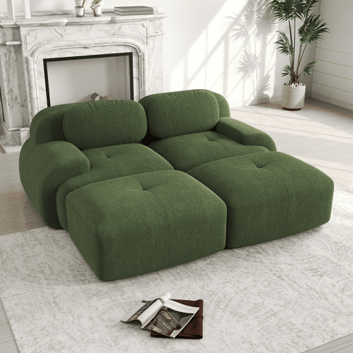 MEUBLES COSY Sofá modular em veludo cotelê com dupla chaise longue sofá sem estrutura com espuma de alta densidade estilo moderno 208x178x75cm Verde
