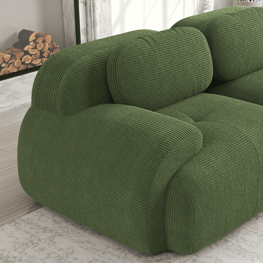 MEUBLES COSY Sofá modular em veludo cotelê com dupla chaise longue sofá sem estrutura com espuma de alta densidade estilo moderno 208x178x75cm Verde