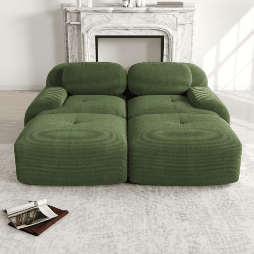 MEUBLES COSY Sofá modular em veludo cotelê com dupla chaise longue sofá sem estrutura com espuma de alta densidade estilo moderno 208x178x75cm Verde