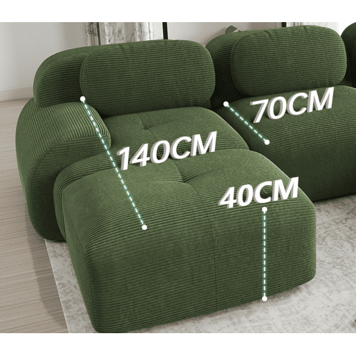 MEUBLES COSY Sofá modular em veludo cotelê com dupla chaise longue sofá sem estrutura com espuma de alta densidade estilo moderno 208x178x75cm Verde