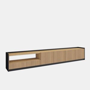 Móvel de TV, Muito espaço de arrumação, 310x37x50cm, Para televisores até 80, Estante para TV, Estilo moderno, Carvalho e preto