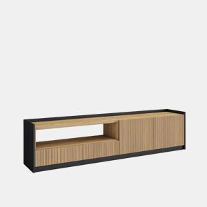 Móvel de TV, Muito espaço de arrumação, 207x37x50cm, Para televisores até 80, Estante para TV, Estilo moderno, Carvalho e preto