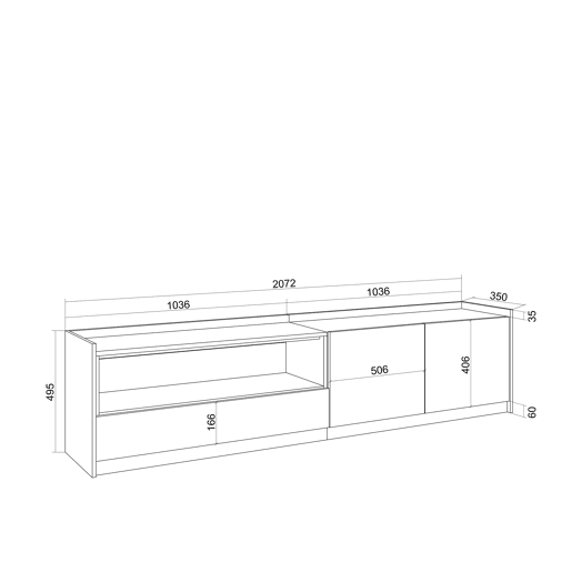 Móvel de TV, Muito espaço de arrumação, 207x37x50cm, Para televisores até 80, Estante para TV, Estilo moderno, Carvalho e preto Móvel de TV, Muito espaço de arrumação, 207x37x50cm, Para televisores até 80, Estante para TV, Estilo moderno, Carvalho e preto
