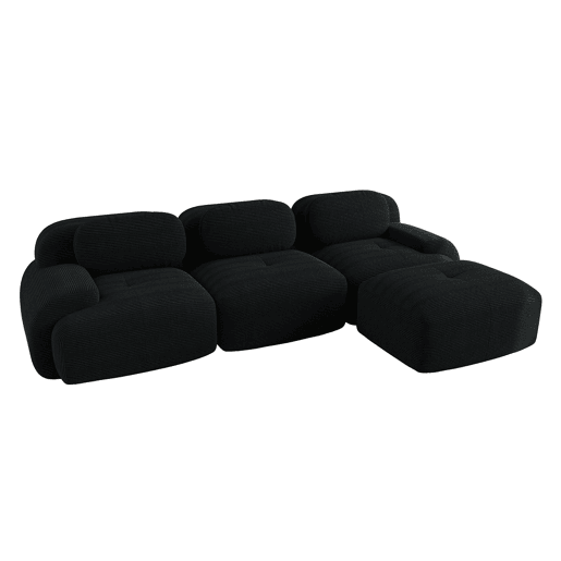MEUBLES COSY Sofá modular de 3 lugares em veludo cotelê loveseat sem estrutura com braços curvos e espuma de alta densidade com chaise longue para sala estilo moderno 298x178x75cm Preto
