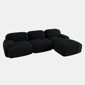 MEUBLES COSY Sofá modular de 3 lugares em veludo cotelê loveseat sem estrutura com braços curvos e espuma de alta densidade com chaise longue para sala estilo moderno 298x178x75cm Preto