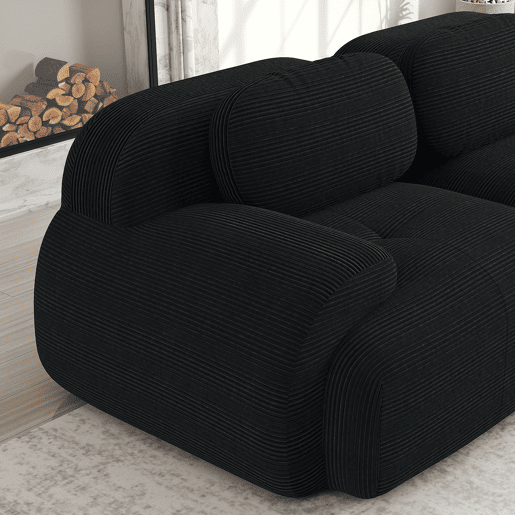 MEUBLES COSY Sofá modular de 3 lugares em veludo cotelê loveseat sem estrutura com braços curvos e espuma de alta densidade com chaise longue para sala estilo moderno 298x178x75cm Preto