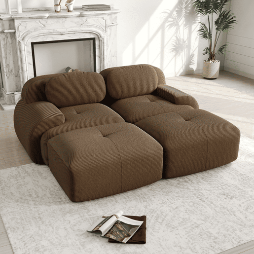 MEUBLES COSY Sofá modular em veludo cotelê com dupla chaise longue sofá sem estrutura com espuma de alta densidade estilo moderno 208x178x75cm Marrom