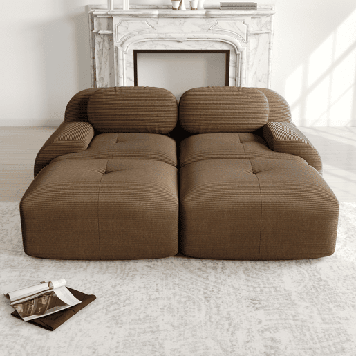 MEUBLES COSY Sofá modular em veludo cotelê com dupla chaise longue sofá sem estrutura com espuma de alta densidade estilo moderno 208x178x75cm Marrom