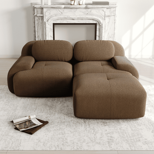 MEUBLES COSY Sofá modular de canto em veludo cotelê com chaise longue sofá sem estrutura com braços curvos e espuma de alta densidade para sala estilo moderno 208x178x75cm Marrom MEUBLES COSY Sofá modular de canto em veludo cotelê com chaise longue sofá sem estrutura com braços curvos e espuma de alta densidade para sala estilo moderno 208x178x75cm Marrom