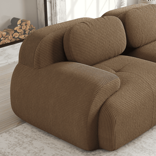 MEUBLES COSY Sofá modular de canto em veludo cotelê com chaise longue sofá sem estrutura com braços curvos e espuma de alta densidade para sala estilo moderno 208x178x75cm Marrom MEUBLES COSY Sofá modular de canto em veludo cotelê com chaise longue sofá sem estrutura com braços curvos e espuma de alta densidade para sala estilo moderno 208x178x75cm Marrom