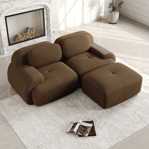 MEUBLES COSY Sofá modular de canto em veludo cotelê com chaise longue sofá sem estrutura com braços curvos e espuma de alta densidade para sala estilo moderno 208x178x75cm Marrom MEUBLES COSY Sofá modular de canto em veludo cotelê com chaise longue sofá sem estrutura com braços curvos e espuma de alta densidade para sala estilo moderno 208x178x75cm Marrom