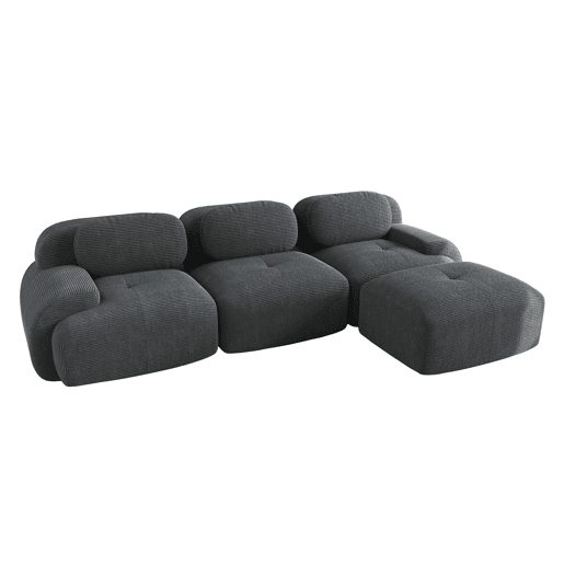 MEUBLES COSY Sofá modular de 3 lugares em veludo cotelê loveseat sem estrutura com braços curvos e espuma de alta densidade com chaise longue para sala estilo moderno 298x178x75cm Cinza MEUBLES COSY Sofá modular de 3 lugares em veludo cotelê loveseat sem estrutura com braços curvos e espuma de alta densidade com chaise longue para sala estilo moderno 298x178x75cm Cinza