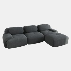 MEUBLES COSY Sofá modular de 3 lugares em veludo cotelê loveseat sem estrutura com braços curvos e espuma de alta densidade com chaise longue para sala estilo moderno 298x178x75cm Cinza