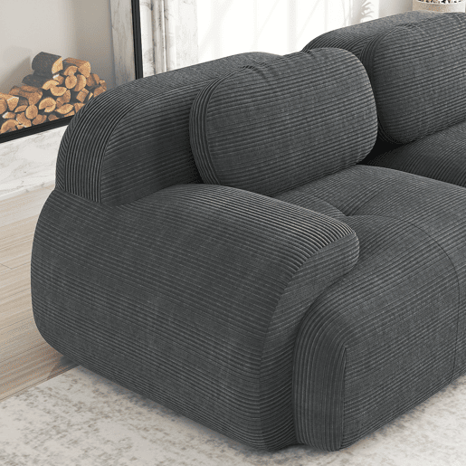MEUBLES COSY Sofá modular de 3 lugares em veludo cotelê loveseat sem estrutura com braços curvos e espuma de alta densidade com chaise longue para sala estilo moderno 298x178x75cm Cinza MEUBLES COSY Sofá modular de 3 lugares em veludo cotelê loveseat sem estrutura com braços curvos e espuma de alta densidade com chaise longue para sala estilo moderno 298x178x75cm Cinza