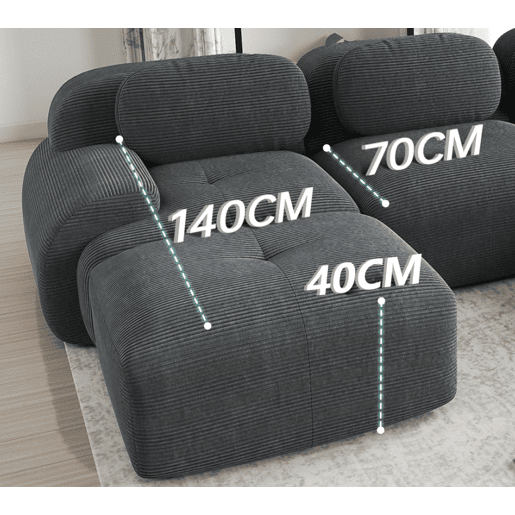 MEUBLES COSY Sofá modular de 3 lugares em veludo cotelê loveseat sem estrutura com braços curvos e espuma de alta densidade com chaise longue para sala estilo moderno 298x178x75cm Cinza MEUBLES COSY Sofá modular de 3 lugares em veludo cotelê loveseat sem estrutura com braços curvos e espuma de alta densidade com chaise longue para sala estilo moderno 298x178x75cm Cinza