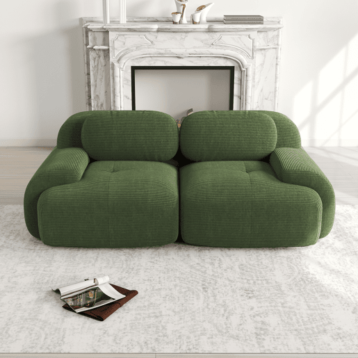 MEUBLES COSY Sofá modular de 2 lugares em veludo cotelê loveseat sem estrutura com braços curvos estofamento de alta densidade para sala estilo moderno 208x103x75cm Verde