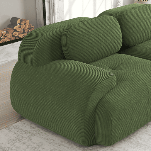 MEUBLES COSY Sofá modular de 2 lugares em veludo cotelê loveseat sem estrutura com braços curvos estofamento de alta densidade para sala estilo moderno 208x103x75cm Verde