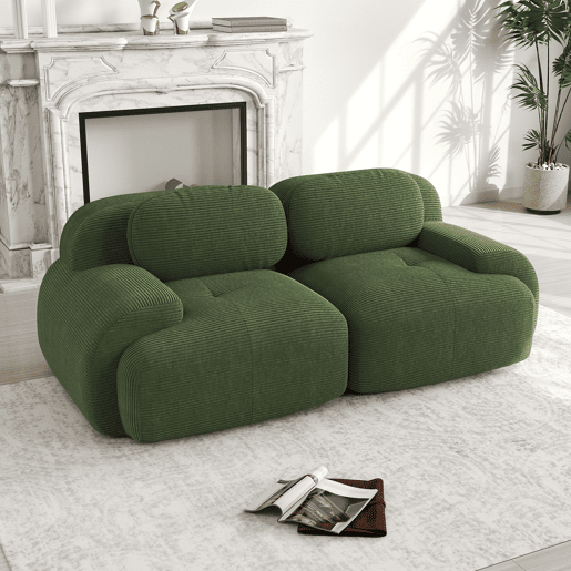 MEUBLES COSY Sofá modular de 2 lugares em veludo cotelê loveseat sem estrutura com braços curvos estofamento de alta densidade para sala estilo moderno 208x103x75cm Verde