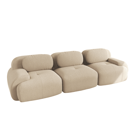 MEUBLES COSY Sofá modular de 3 lugares em veludo cotelê loveseat sem estrutura com braços curvos e espuma de alta densidade para sala estilo moderno 298x103x75cm Bege