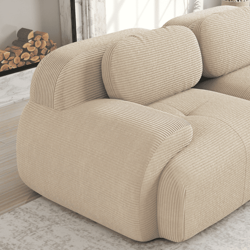 MEUBLES COSY Sofá modular de 3 lugares em veludo cotelê loveseat sem estrutura com braços curvos e espuma de alta densidade para sala estilo moderno 298x103x75cm Bege