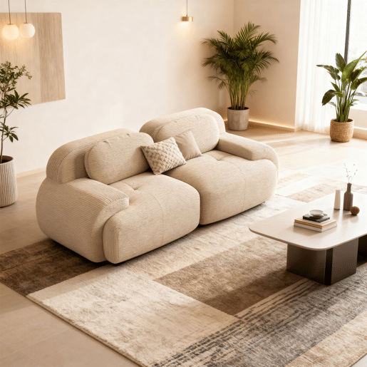 MEUBLES COSY Sofá modular de 2 lugares em veludo cotelê loveseat sem estrutura com braços curvos estofamento de alta densidade para sala estilo moderno 208x103x75cm Bege MEUBLES COSY Sofá modular de 2 lugares em veludo cotelê loveseat sem estrutura com braços curvos estofamento de alta densidade para sala estilo moderno 208x103x75cm Bege