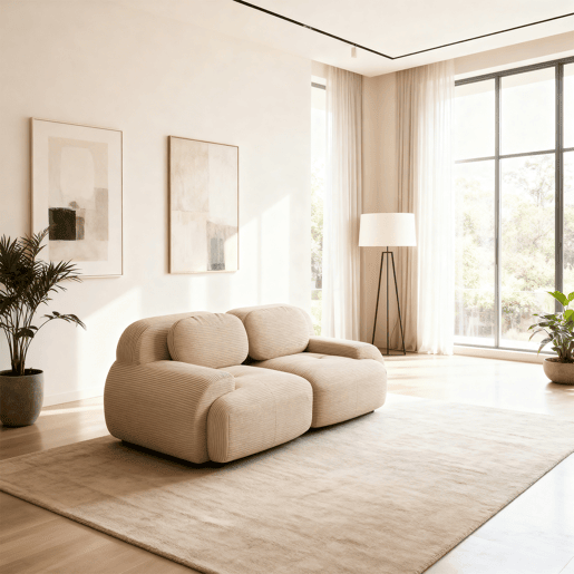 MEUBLES COSY Sofá modular de 2 lugares em veludo cotelê loveseat sem estrutura com braços curvos estofamento de alta densidade para sala estilo moderno 208x103x75cm Bege MEUBLES COSY Sofá modular de 2 lugares em veludo cotelê loveseat sem estrutura com braços curvos estofamento de alta densidade para sala estilo moderno 208x103x75cm Bege