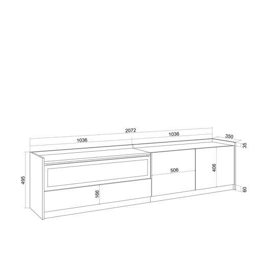 Móvel de TV, Muito espaço de arrumação, 207x37x50cm, Para televisores até 80, Lareira eléctrica, Led, Estilo moderno, Carvalho e preto