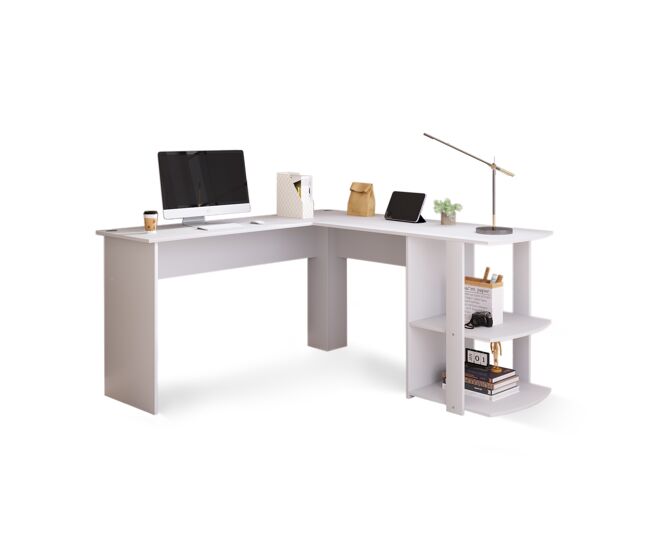 Meubles cosy escritorio de esquina en forma de l mesa de ordenador con estantería lateral de 2 niveles para despacho oficina oficina en casa 140x140cm