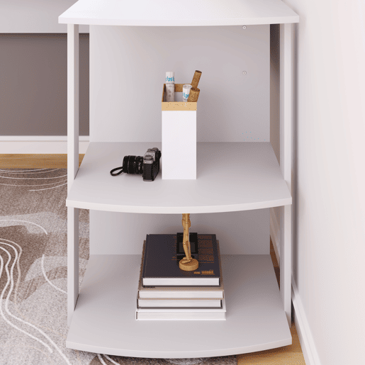 MEUBLES COSY Secretária de Canto em L Mesa de Computador com Estante Lateral de 2 Níveis para Escritório Estudo e Home Office 140x140cm Cor Branco MEUBLES COSY Secretária de Canto em L Mesa de Computador com Estante Lateral de 2 Níveis para Escritório Estudo e Home Office 140x140cm Cor Branco