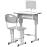 Conjunto de mesa e cadeira infantil para crianças a partir de 6 anos, altura ajustável, com 1 gaveta e estante, 60x45x90-102 cm, cinza