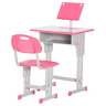 Conjunto de mesa e cadeira infantil para crianças a partir de 6 anos, altura ajustável, com 1 gaveta e estante, 60x45x90-102 cm, rosa