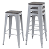Conjunto de 4 banquetas de bar empilháveis u200Bu200Bcom assentos de madeira e estrutura de metal cinza design industrial 04_0007578