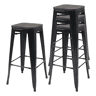Conjunto de 4 banquetas de bar empilháveis u200Bu200Bcom design industrial assentos de madeira e estrutura de metal preto 04_0007579