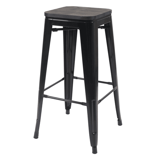 Conjunto de 4 banquetas de bar empilháveis u200Bu200Bcom design industrial assentos de madeira e estrutura de metal preto 04_0007579
