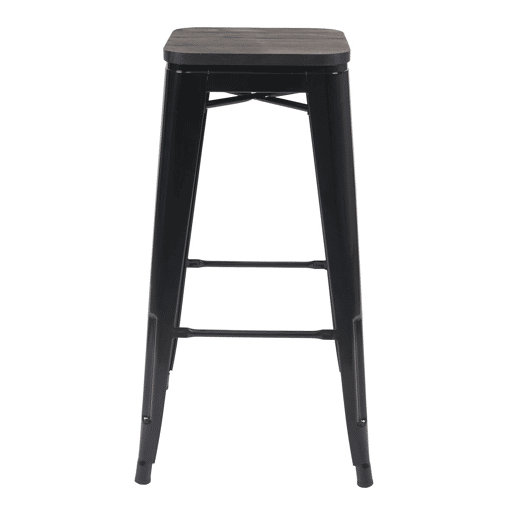 Conjunto de 4 banquetas de bar empilháveis u200Bu200Bcom design industrial assentos de madeira e estrutura de metal preto 04_0007579
