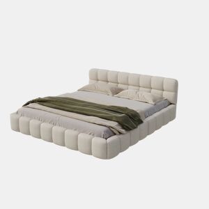 Cama 140 x 200 cm, cama jovem, cama de casal, com encosto macio, cama plana, estrado de ripas, linho, bege