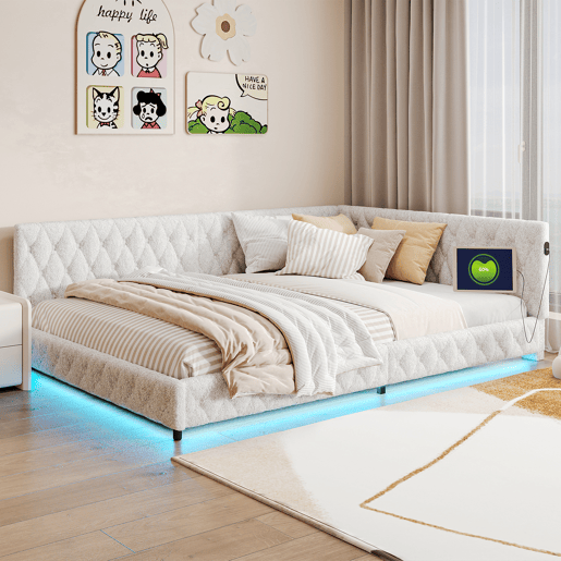 Cama estofada, luzes LED, portas USB, grades de segurança. Cama estofada, luzes LED, portas USB, grades de segurança.