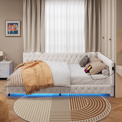 Cama estofada, luzes LED, portas USB, grades de segurança. Cama estofada, luzes LED, portas USB, grades de segurança.