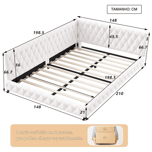 Cama estofada, luzes LED, portas USB, grades de segurança. Cama estofada, luzes LED, portas USB, grades de segurança.