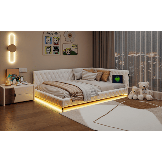 Cama estofada, luzes LED, portas USB, grades de segurança. Cama estofada, luzes LED, portas USB, grades de segurança.