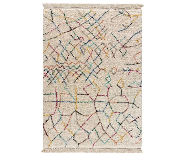 Alfombra shaggy étnica blanco yebel, 120x170 cm - atticgo