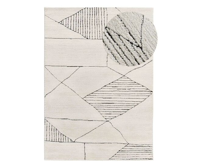 Alfombra étnica con relieve blanco / negro TURIN, 80x150 cm - ATTICGO