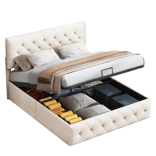 Cama 160x200cm, cama de casal hidráulica, cama funcional com cabeceira ajustável, veludo, adequada para adultos e adolescentes Cama 160x200cm, cama de casal hidráulica, cama funcional com cabeceira ajustável, veludo, adequada para adultos e adolescentes